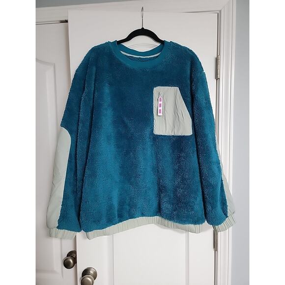 UGG Womens Blue Niko Sherpa Crewneck Pullover Sweatshirt Long Sleeve Size XL - Picture 1 of 11